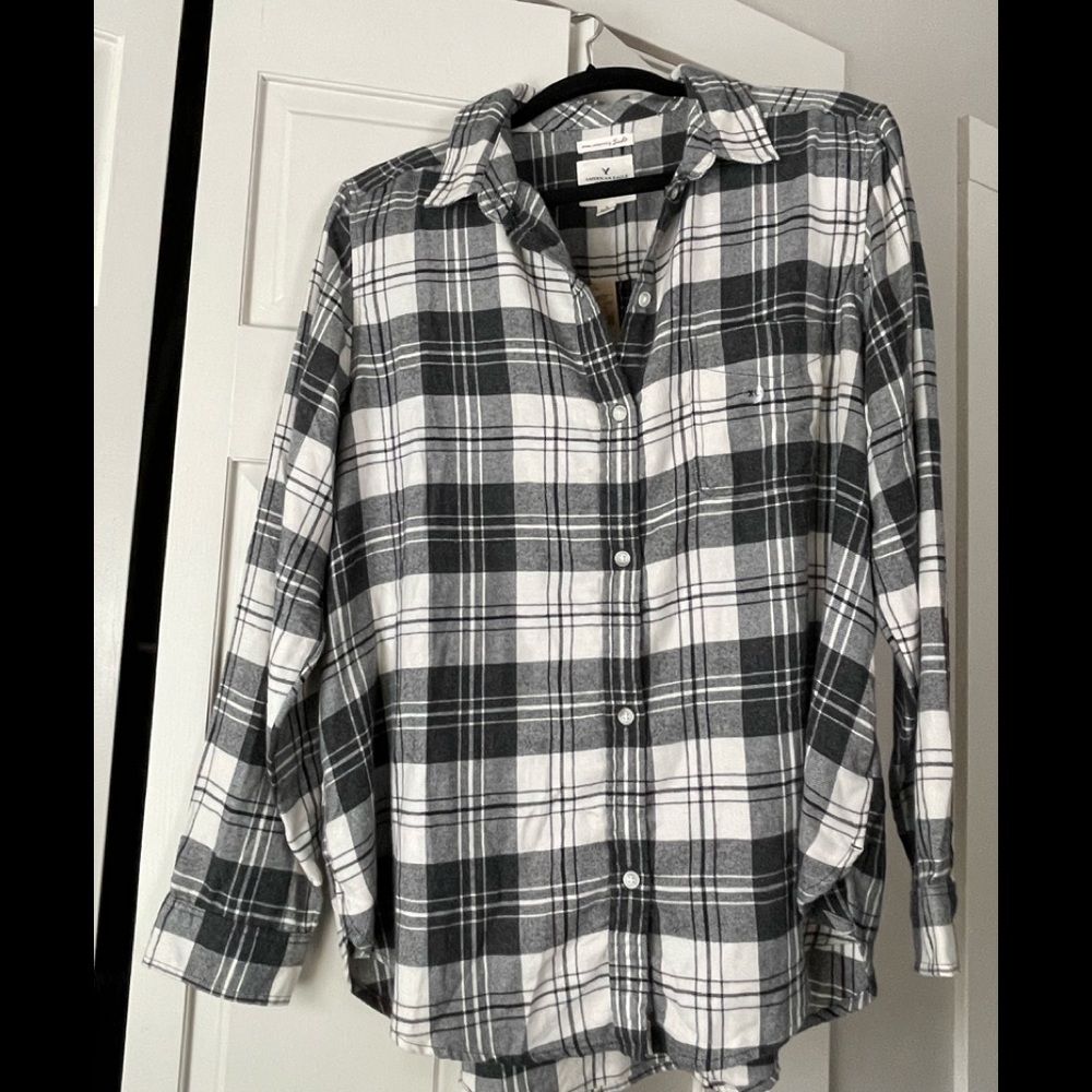 AEO womens xl plaid boyfriend fit shirt NWT